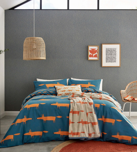 Mr Fox Brushed Cotton Bedding Set, Denim / Orange Denim / Orange