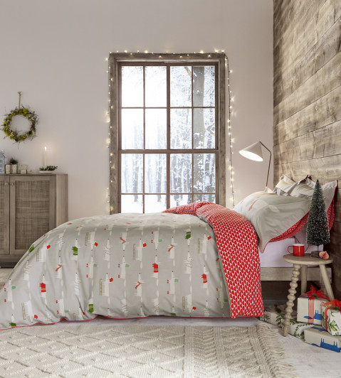 Mr Fox Christmas Bedding Set, Grey & Red Grey & Red