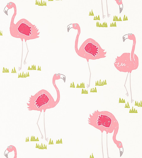 Felicity Flamingo Wallpaper - Blancmange / Chalk Blancmange / Chalk
