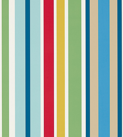 Jelly Tot Stripe Wallpaper - Pimento / Grass / Denim Pimento / Grass / Denim