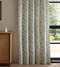 Fringed Poppy Print Fabric - Honey/Cornflower Honey/Cornflower