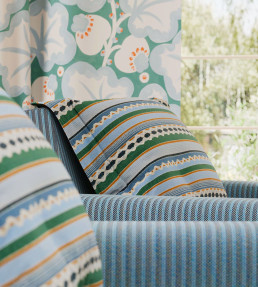 Lock Stitch Fabric - Cornflower/Jade/Apricot Cornflower/Jade/Apricot