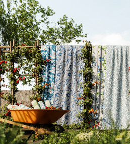 Poppy Pod Fabric - Denim/Chilli Denim/Chilli