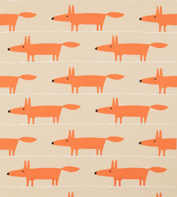 Mr Fox Applique Fabric - Tangerine / Linen Tangerine / Linen