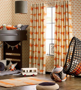 Mr Fox Applique Fabric - Tangerine / Linen Tangerine / Linen