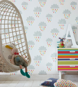 April Showers Wallpaper - Slate / Pickle / Paper Slate / Pickle / Paper