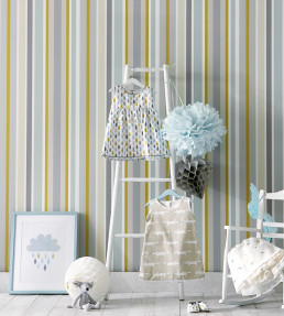 Jelly Tot Stripe Wallpaper - Slate / Biscuit / Maize Slate / Biscuit / Maize
