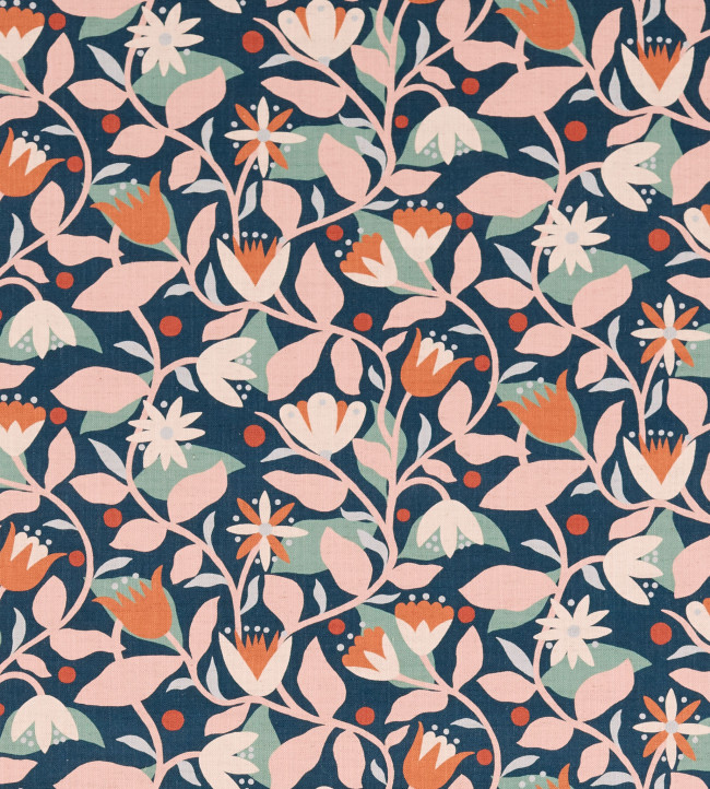 Dancing Daisies Print Fabric - Midnight Midnight