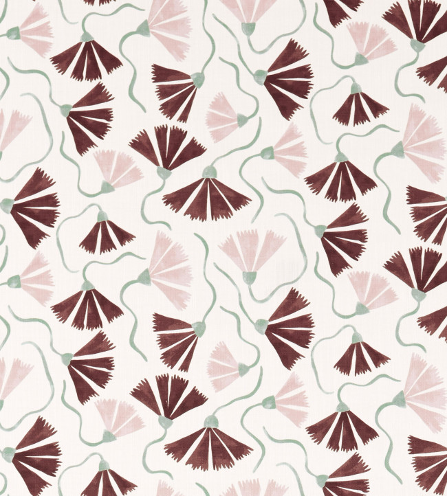 Fringed Poppy Print Fabric - Dusk Pink/Chestnut Dusk Pink/Chestnut