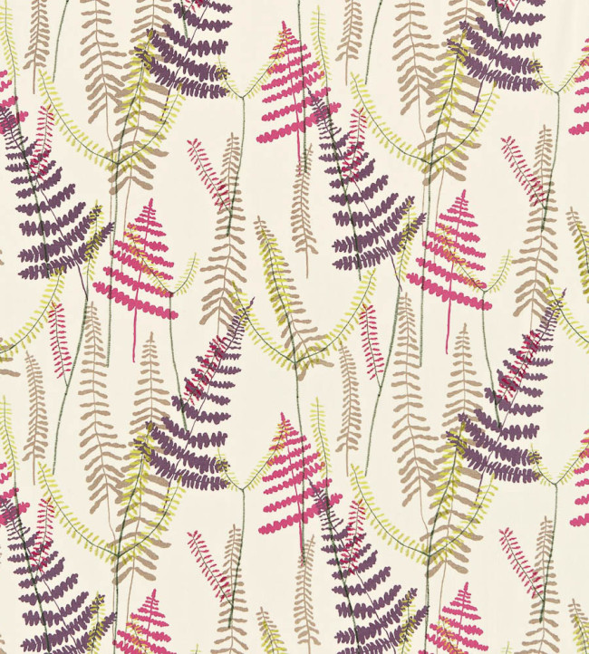 Athyrium Fabric - Plum / Fuchsia / Linen / Lime Plum / Fuchsia / Linen / Lime