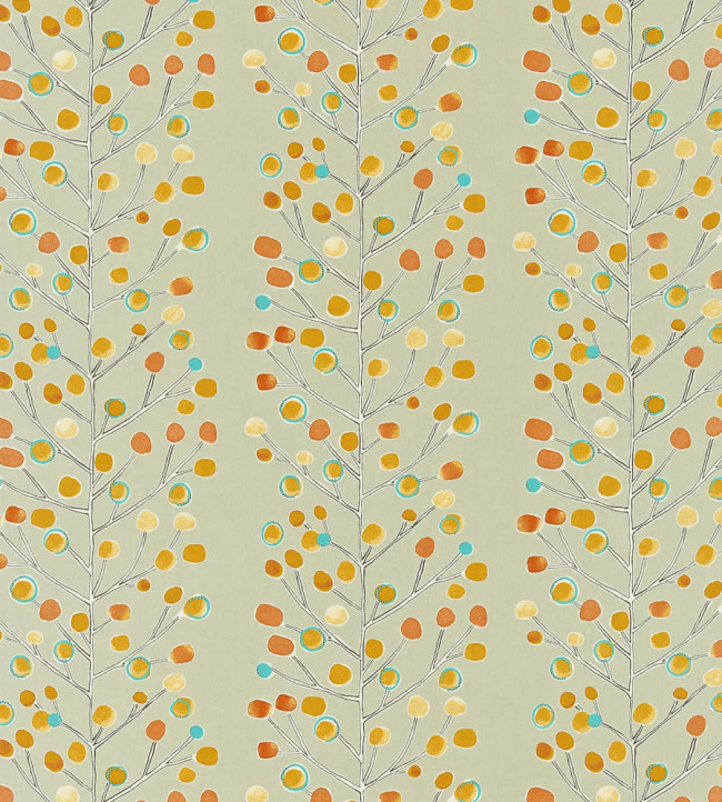 Berry Tree Fabric - Neutral / Tangerine / Powder Blue / Lemon Neutral / Tangerine / Powder Blue / Lemon