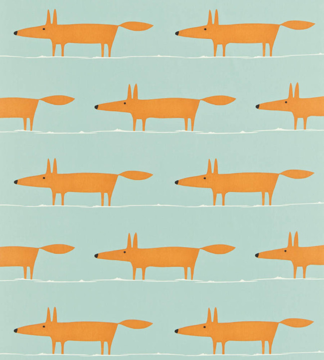 Mr Fox Fabric - Sky / Tangerine / Chalk Sky / Tangerine / Chalk