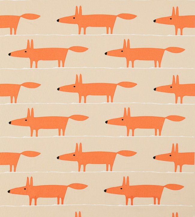Mr Fox Applique Fabric - Tangerine / Linen Tangerine / Linen