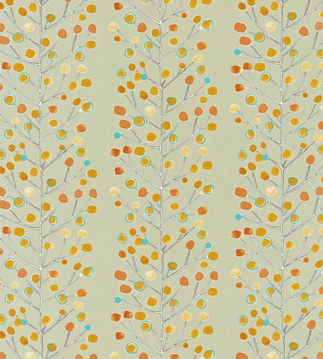 Berry Tree Fabric - Neutral / Tangerine / Powder Blue / Lemon Neutral / Tangerine / Powder Blue / Lemon