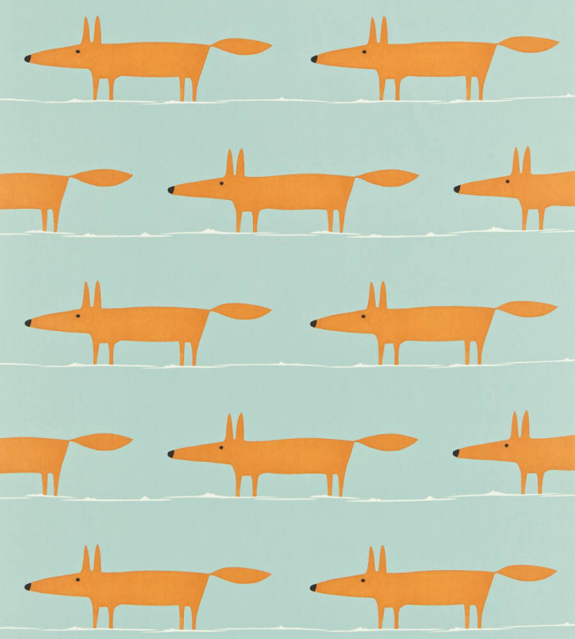 Mr Fox Fabric - Sky / Tangerine / Chalk Sky / Tangerine / Chalk