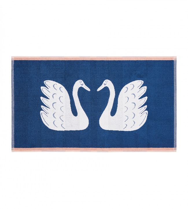 Swim Swam Swan Bath Mat, Denim Denim