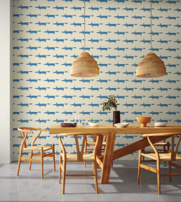 Midi Fox Wallpaper - Pebble / Denim Pebble / Denim