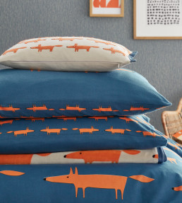 Mr Fox Brushed Cotton Bedding Set, Denim / Orange Denim / Orange