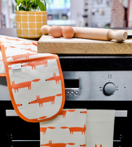 Mr Fox Double Oven Glove, Stone Stone