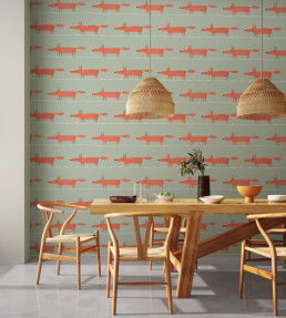 Mr Fox Wallpaper - Sage / Poppy Sage / Poppy