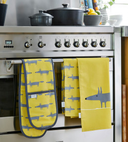 Mr Fox Set of 2 Tea Towels 50 x 70cm, Yellow Yellow