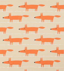 Mr Fox Applique Fabric - Tangerine / Linen Tangerine / Linen