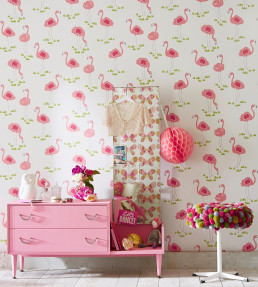 Felicity Flamingo Wallpaper - Blancmange / Chalk Blancmange / Chalk