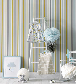 Jelly Tot Stripe Wallpaper - Slate / Biscuit / Maize Slate / Biscuit / Maize