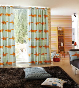 Mr Fox Fabric - Sky / Tangerine / Chalk Sky / Tangerine / Chalk