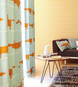 Mr Fox Fabric - Sky / Tangerine / Chalk Sky / Tangerine / Chalk
