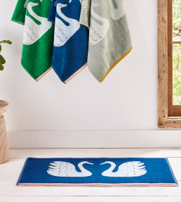 Swim Swam Swan Bath Mat, Denim Denim
