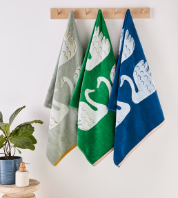 Swim Swam Swan Towel - Hand Towel, Pebble Pebble