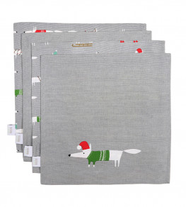 Mr Fox Christmas Set of 4 Napkins, Mid-Grey Mid-Grey