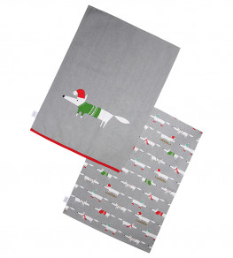 Mr Fox Christmas Set of 2 Tea Towels, Mid-Grey Mid-Grey