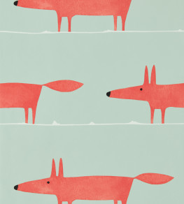 Mr Fox Wallpaper - Sage / Poppy Sage / Poppy