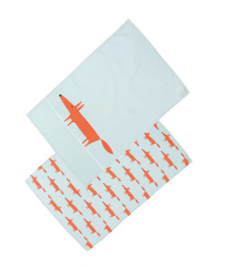 Mr Fox Set of 2 Tea Towels, Blue Blue