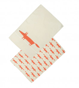 Mr Fox Set of 2 Tea Towels, Stone Stone