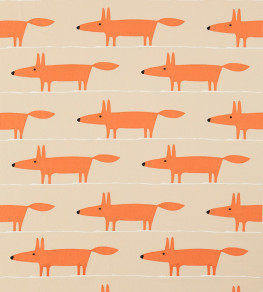 Mr Fox Applique Fabric - Tangerine / Linen Tangerine / Linen