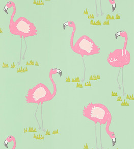Felicity Flamingo Wallpaper - Rasberry / Pistachio Rasberry / Pistachio