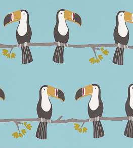 Terry Toucan Wallpaper - Honey / Charcoal / Sky Honey / Charcoal / Sky