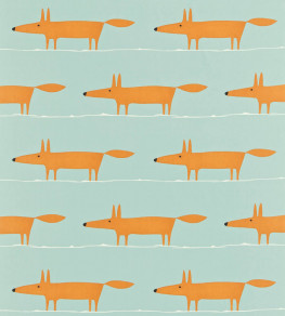 Mr Fox Fabric - Sky / Tangerine / Chalk Sky / Tangerine / Chalk
