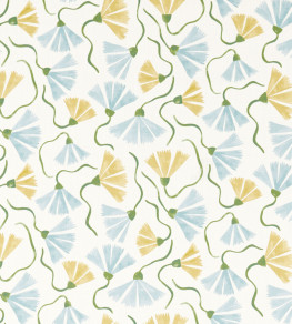 Fringed Poppy Print Fabric - Honey/Cornflower Honey/Cornflower