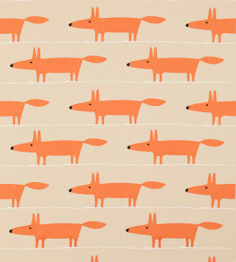 Mr Fox Applique Fabric - Tangerine / Linen Tangerine / Linen