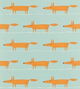 Mr Fox Fabric - Sky / Tangerine / Chalk Sky / Tangerine / Chalk