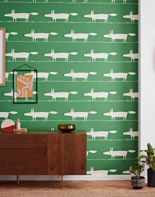 Mr Fox wallpaper in green