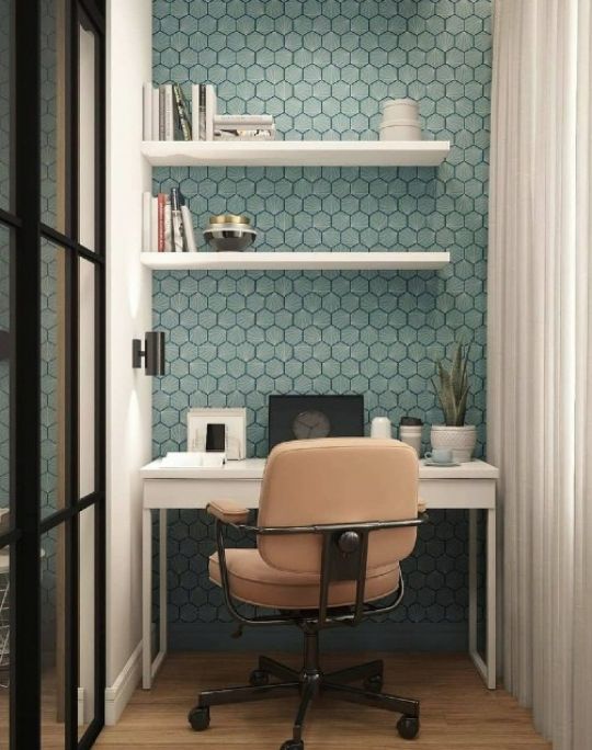Office colour scheme Blue with Moqui Wallpaper