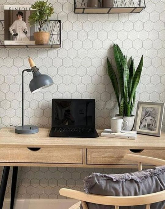 Grey geometric office wallpaper